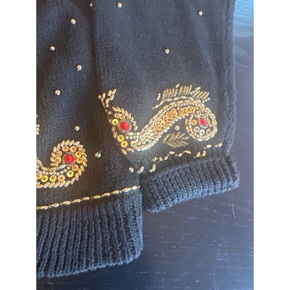 Vintage Cristina Black Sweater Gold & Red Sequin Embellished Dragon Design Med - Picture 4 of 5